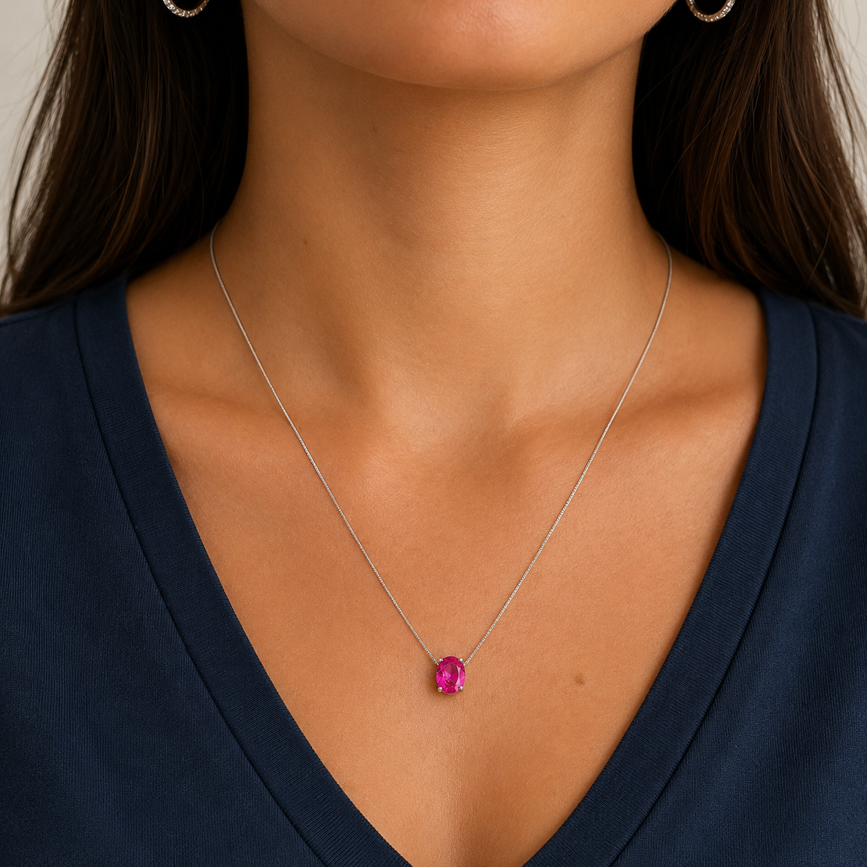 Conjunto oval Sasha zircônia turmalina pink ródio branco