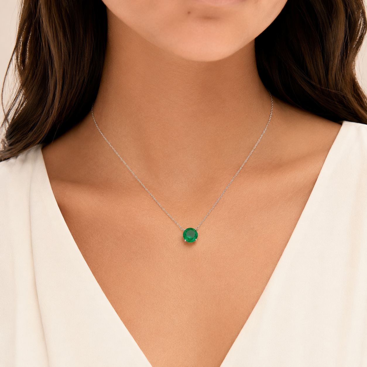 Colar ponto de luz esmeralda fusion prata 925 (10mm)