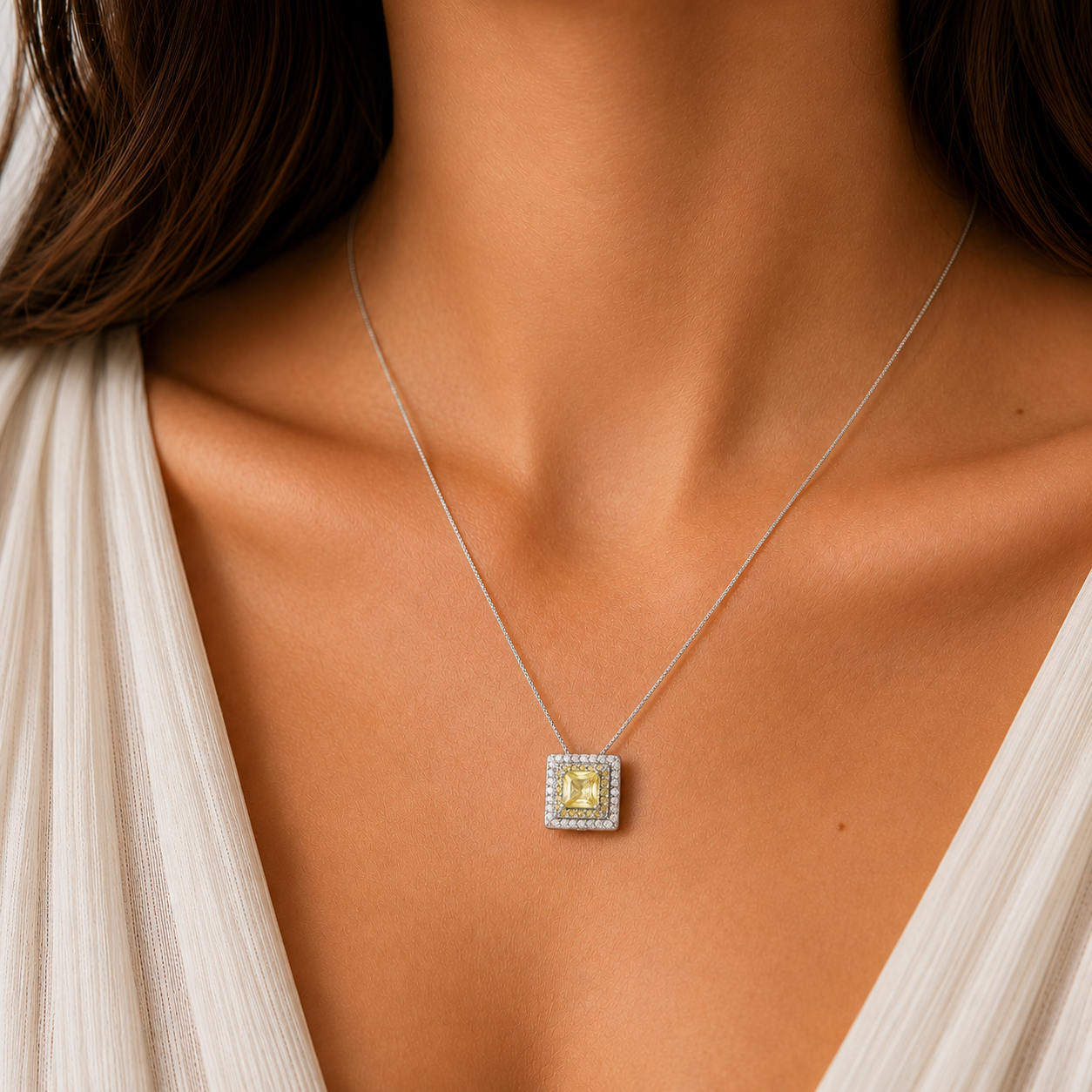 Conjunto quadrado Fiore zircônias fancy yellow ródio branco