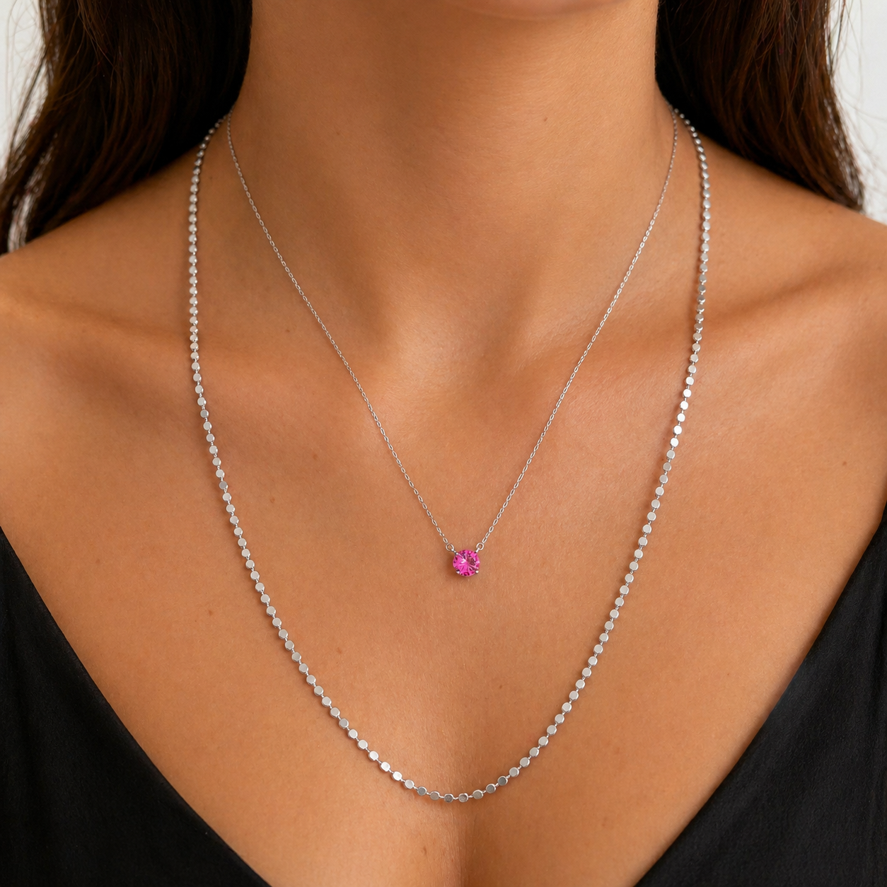 Conjunto redondo zircônia turmalina pink prata 925 (6mm)