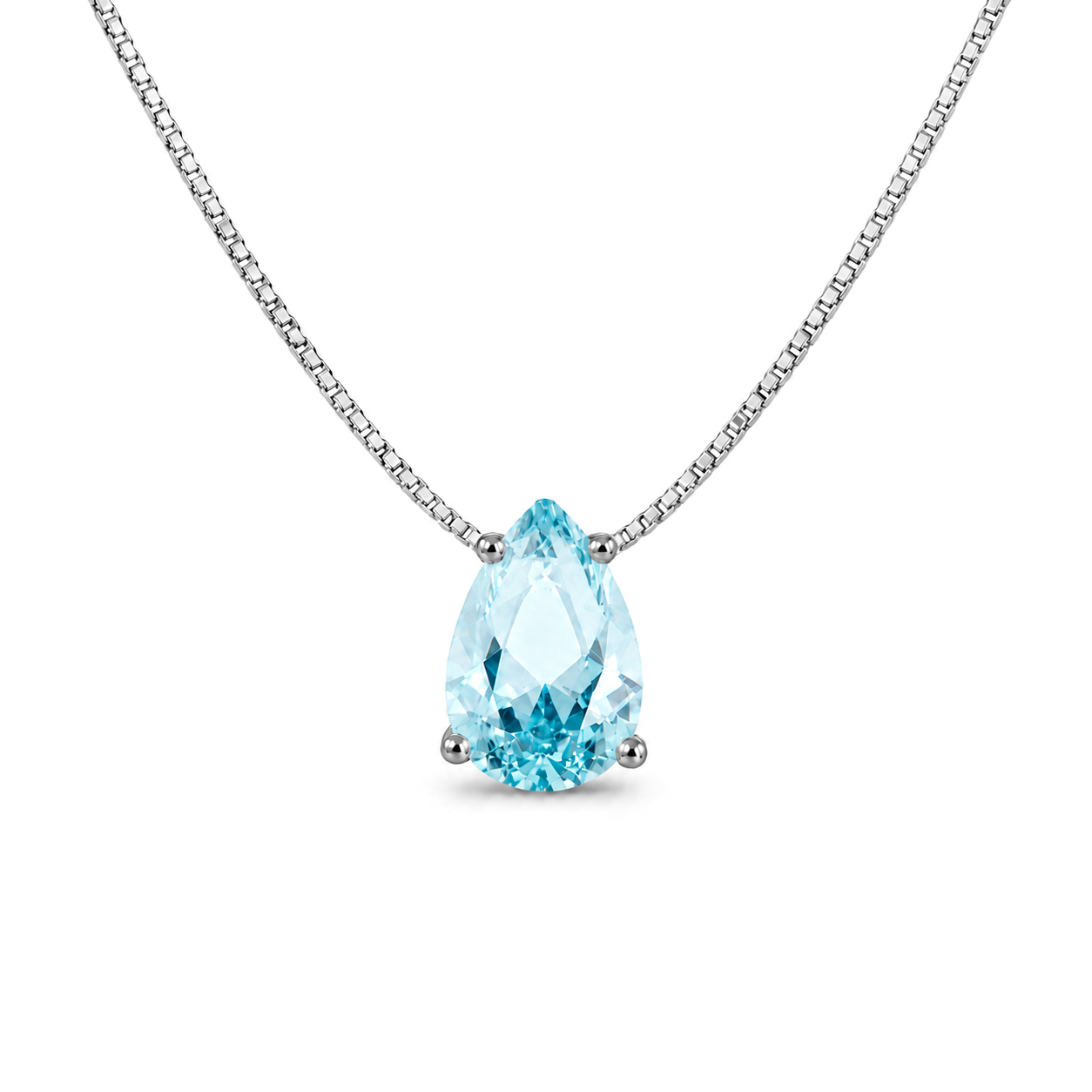 Colar gota Bourbon zircônia água marinha ródio branco