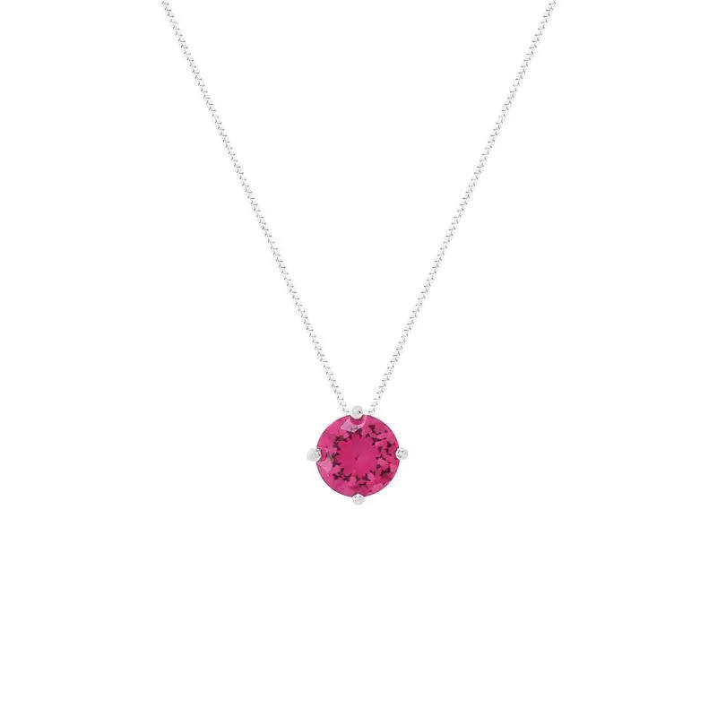Colar ponto de luz zircônia turmalina pink ródio branco (6mm)