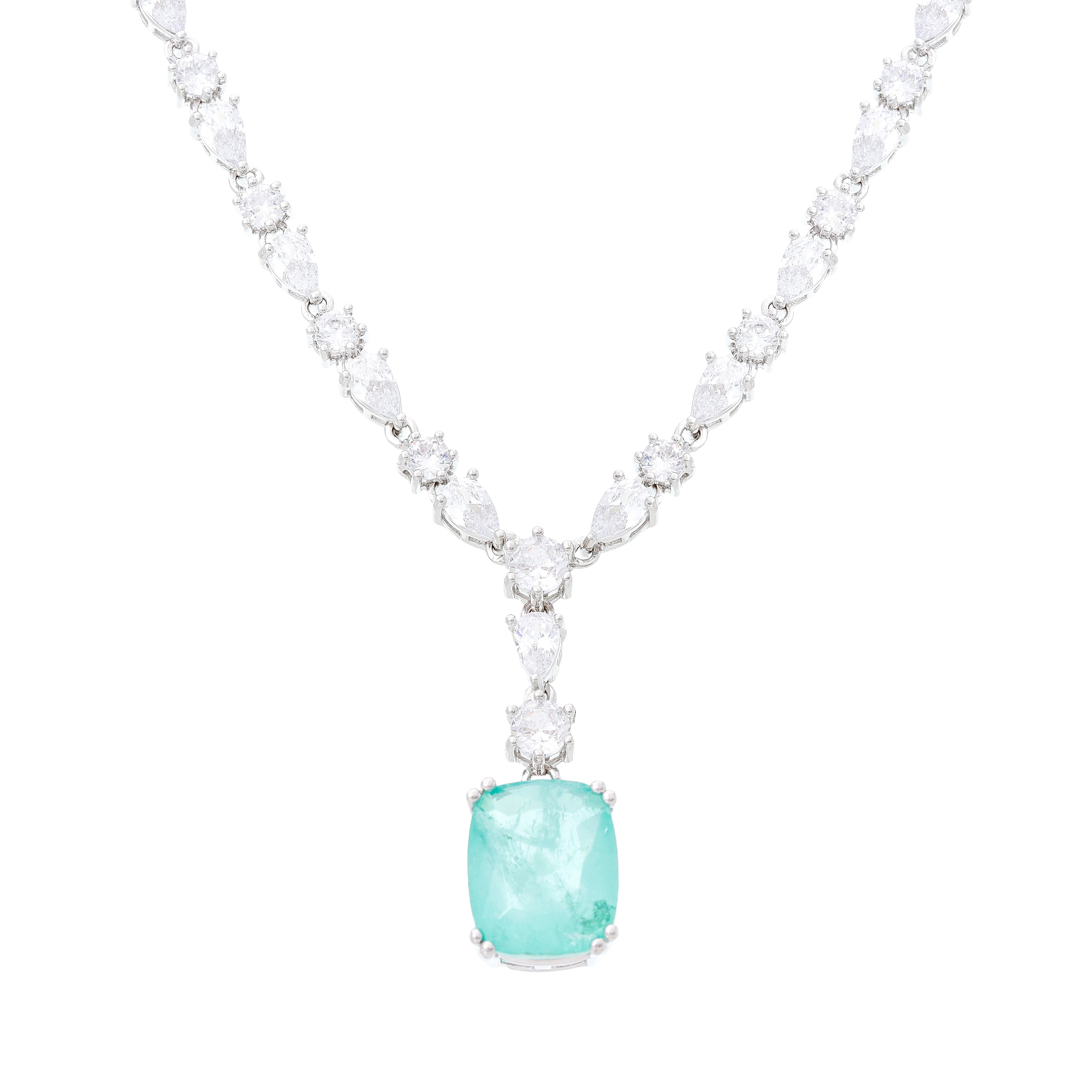 Colar riviera Cannes esmeralda colombiana fusion ródio branco