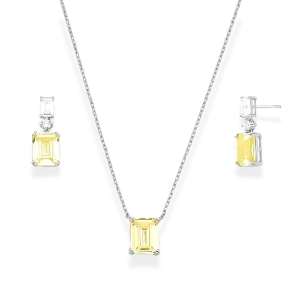 Conjunto Colar Naty + Brinco Raquel zircônia fancy yellow ródio branco