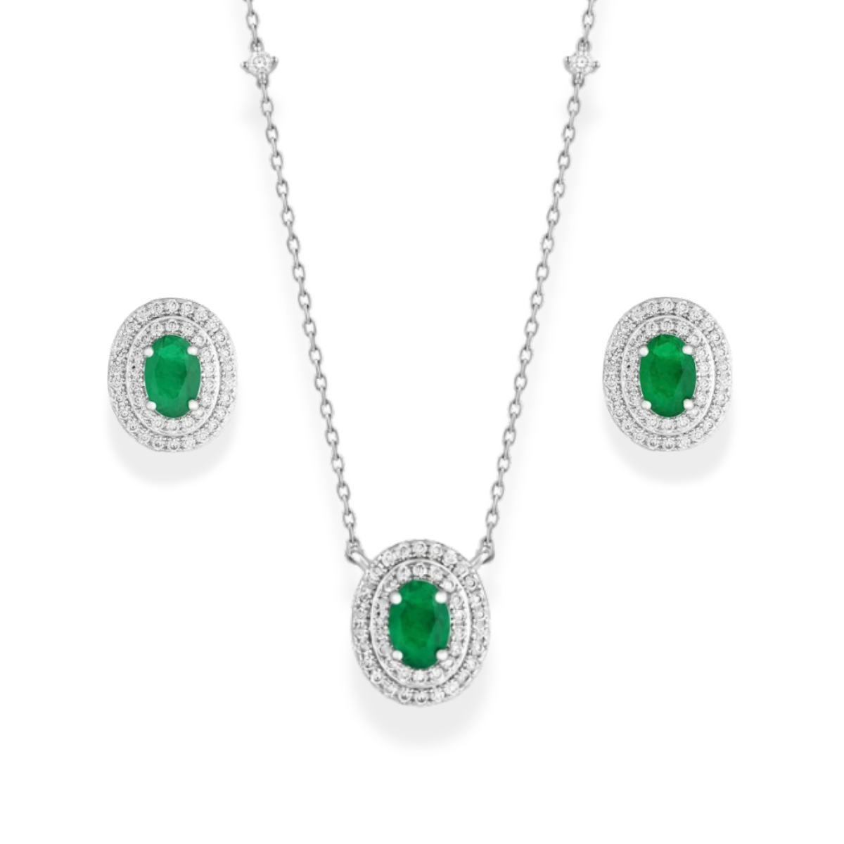 Conjunto Grazi oval esmeralda fusion ródio branco