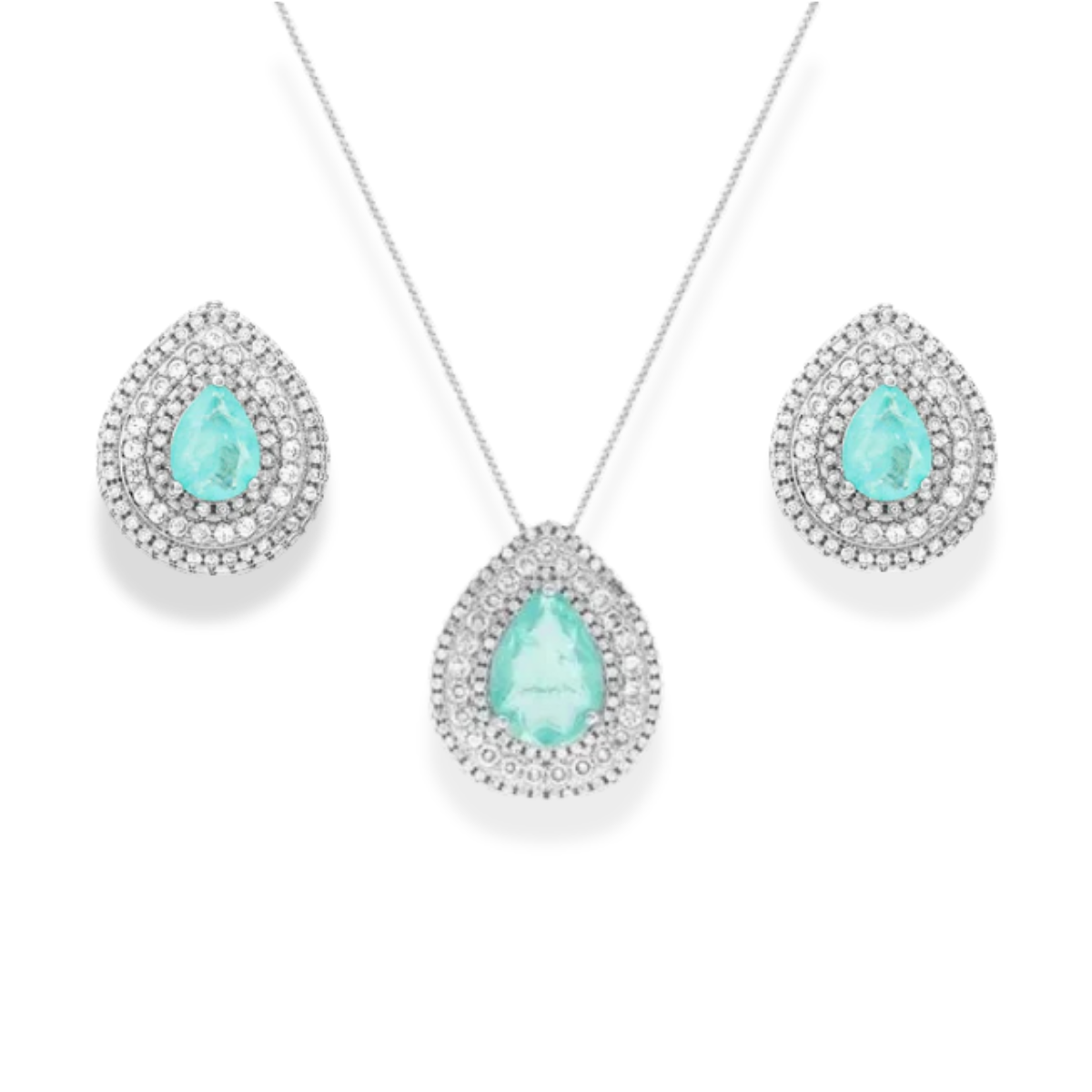 Conjunto Ingrid gota esmeralda colombiana fusion ródio branco