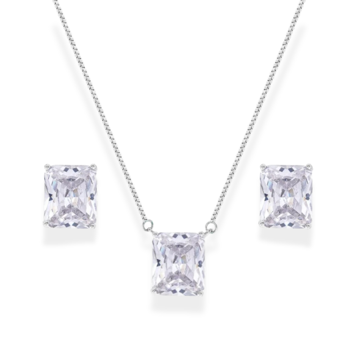 Conjunto Malta retângulo zircônia branca ródio branco