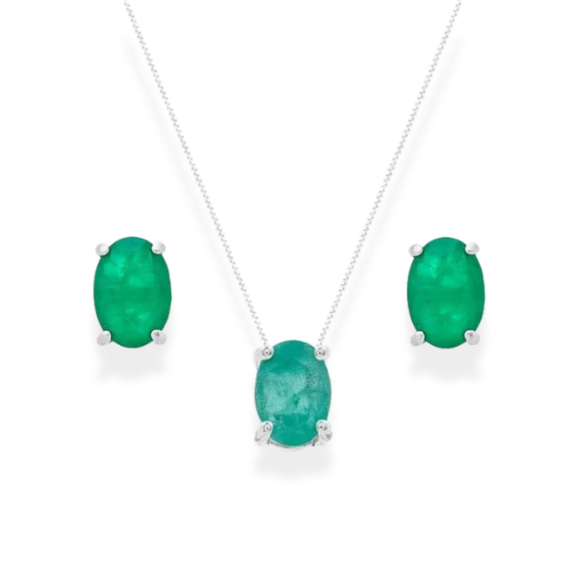 Conjunto Margot oval esmeralda fusion prata 925