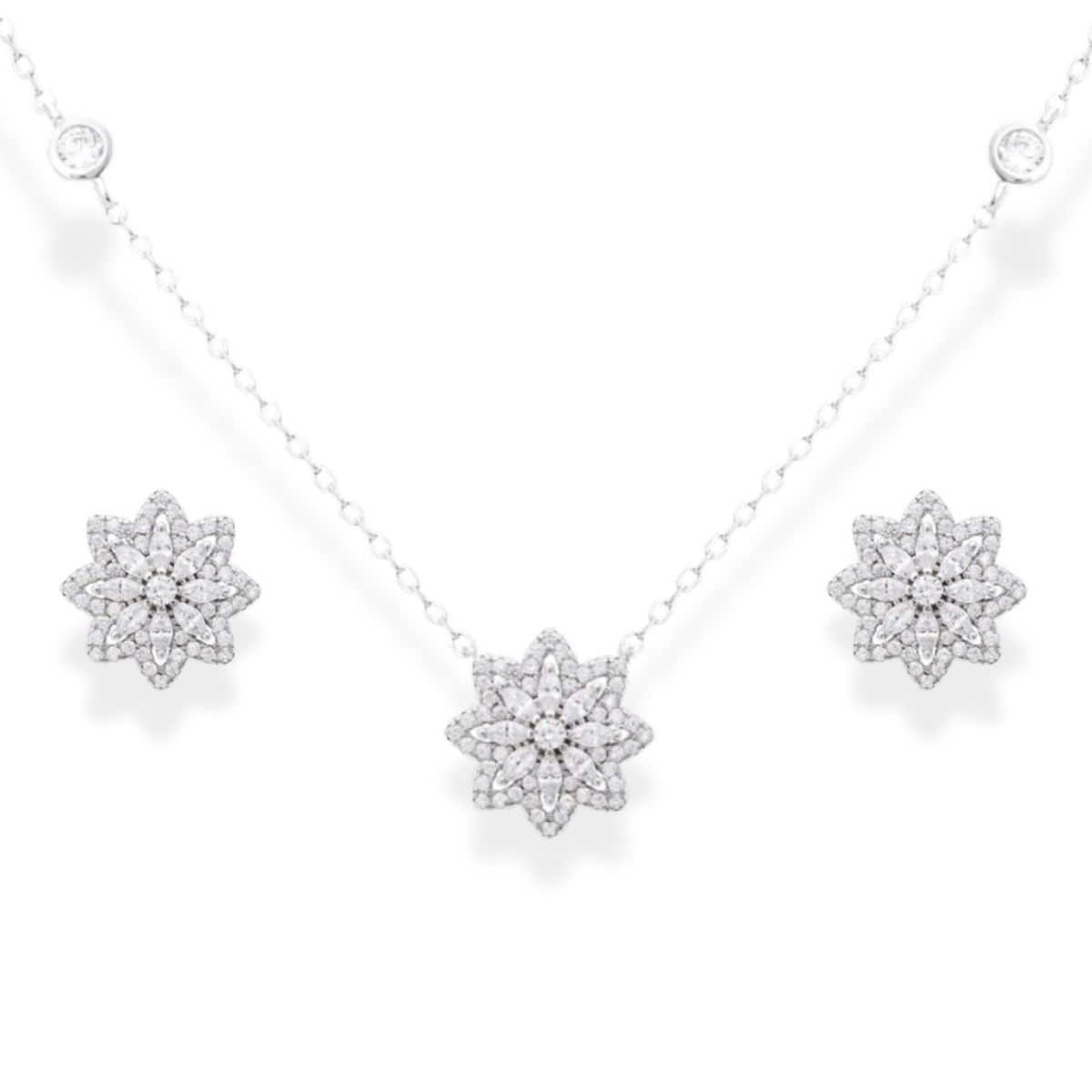 Conjunto Marina zircônias brancas prata 925