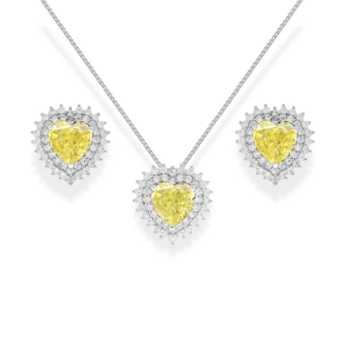 Conjunto Sally coração zircônia fancy yellow prata 925