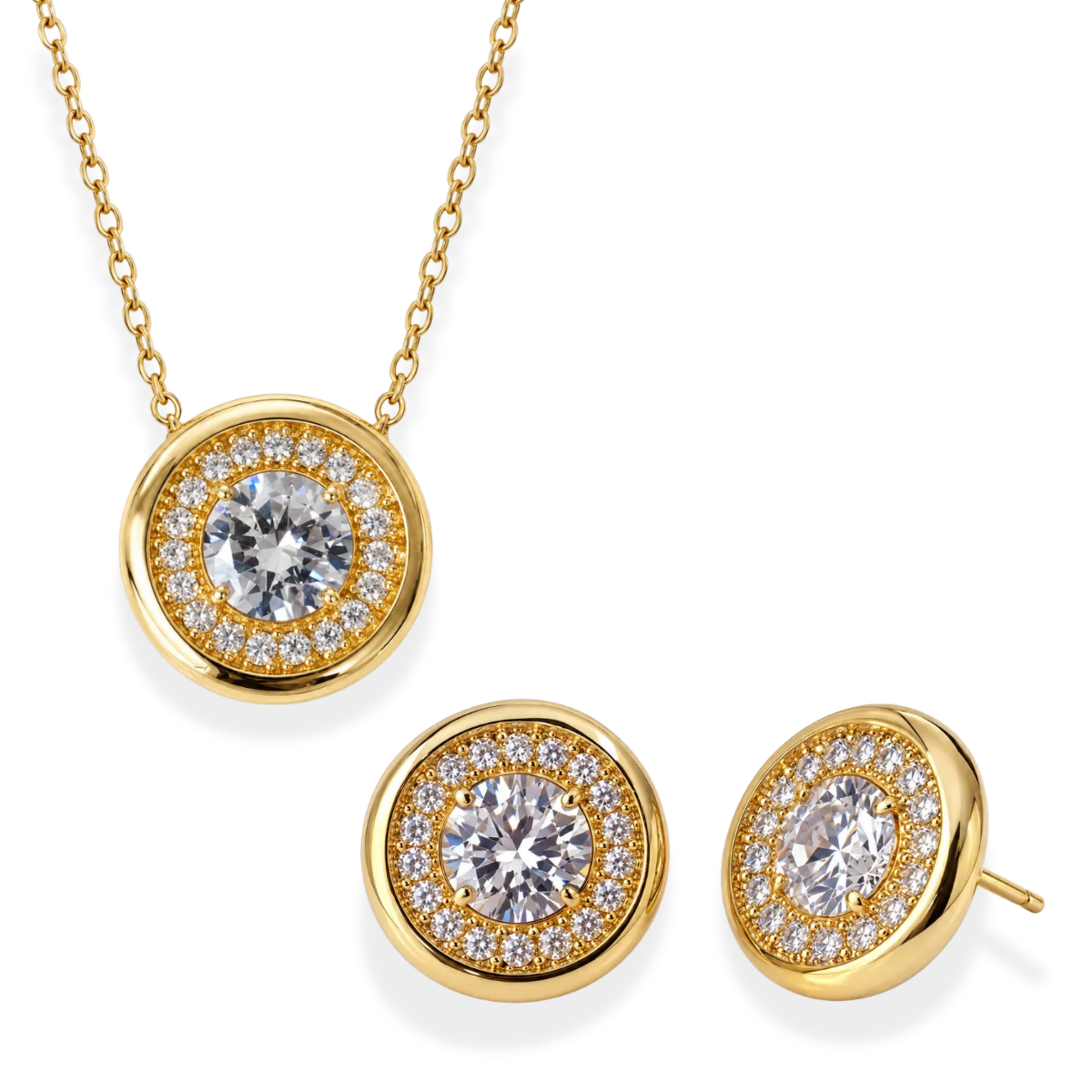 Conjunto Spot redondo zircônia branca ouro