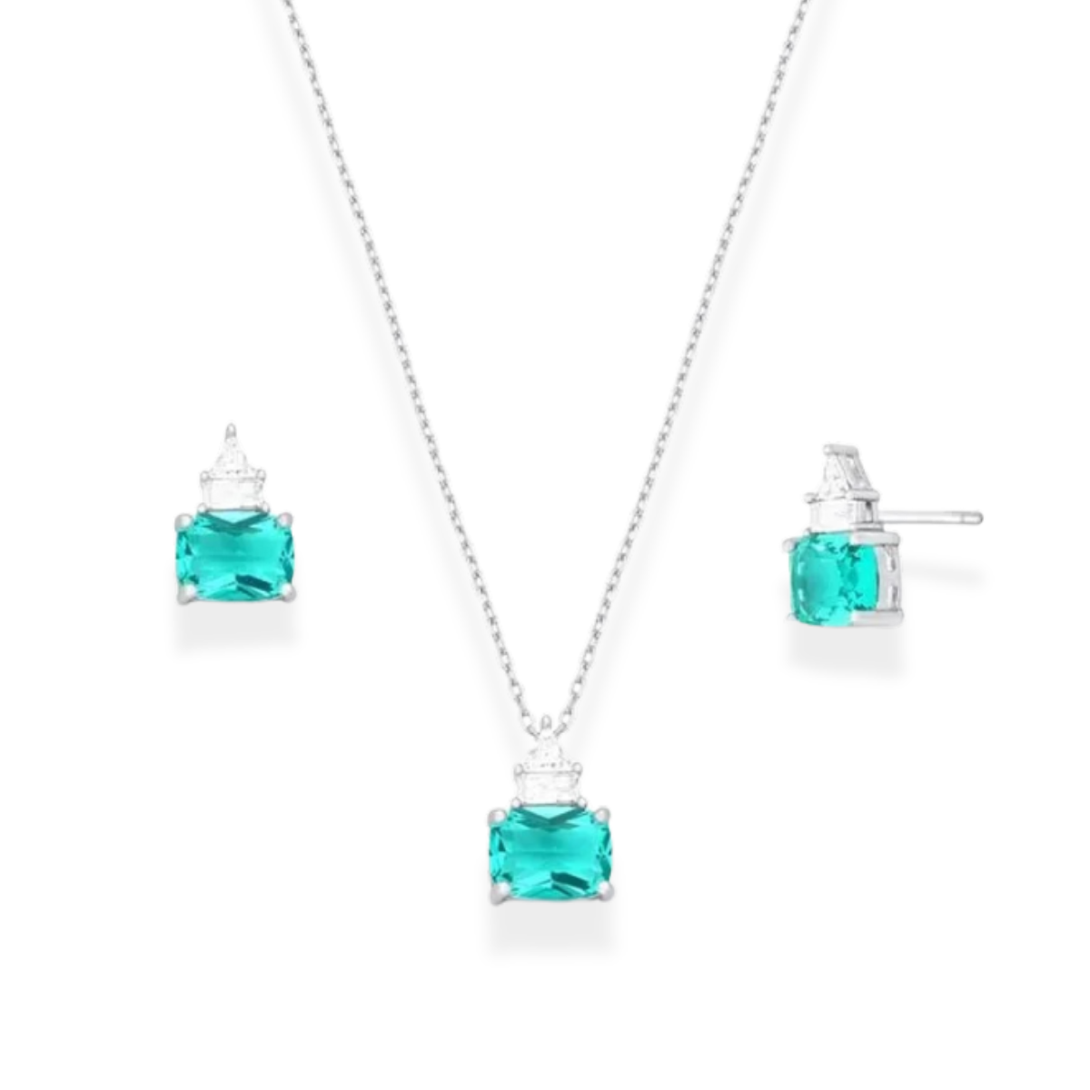 Conjunto Tróia zircônia esmeralda colombiana ródio branco