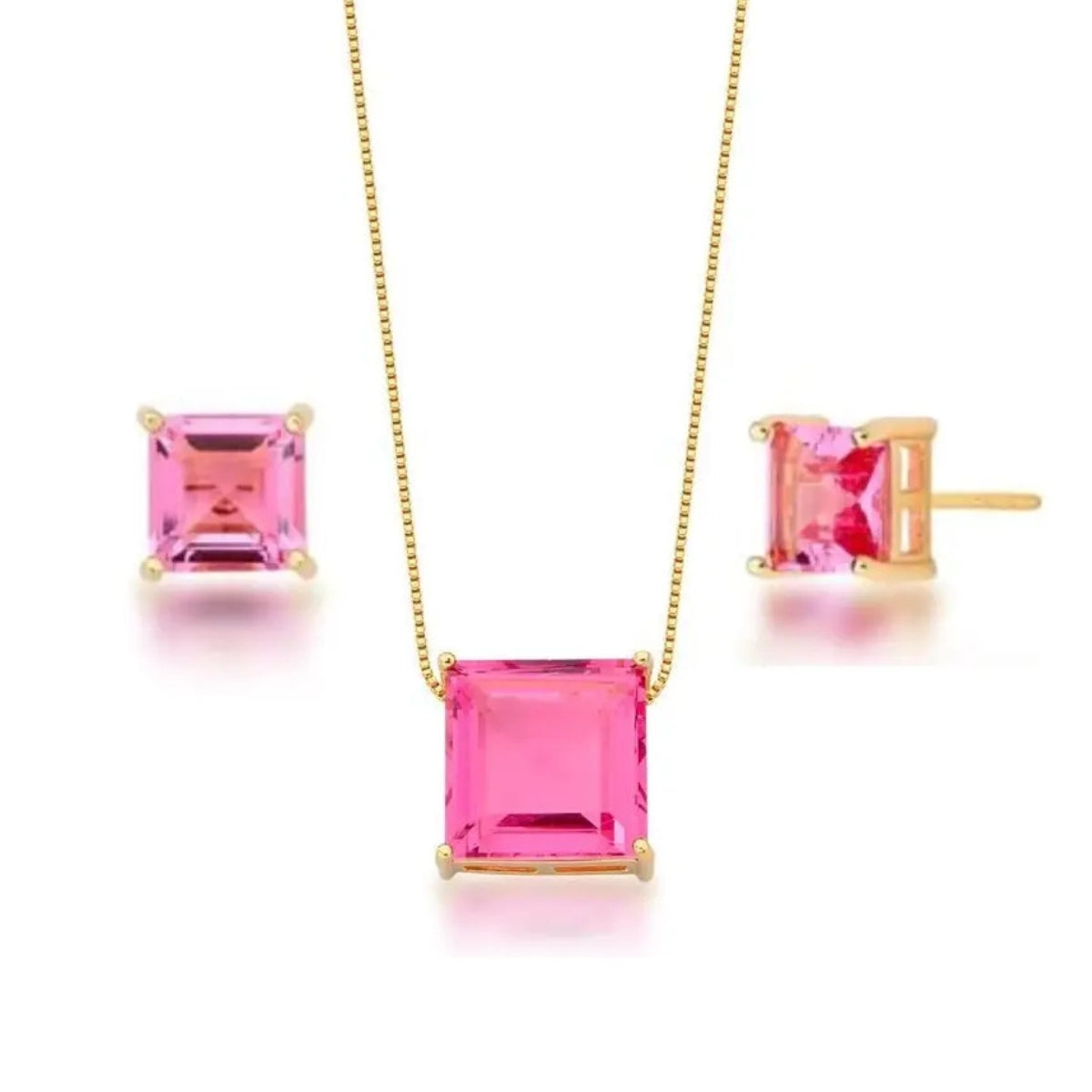 Conjunto quadrado cristal rosa ouro