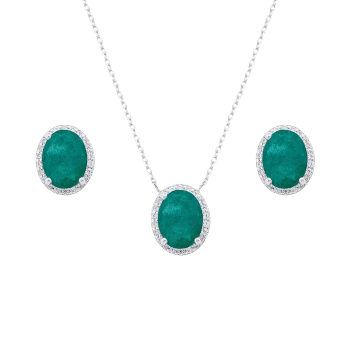 Conjunto Ellie oval esmeralda fusion prata 925