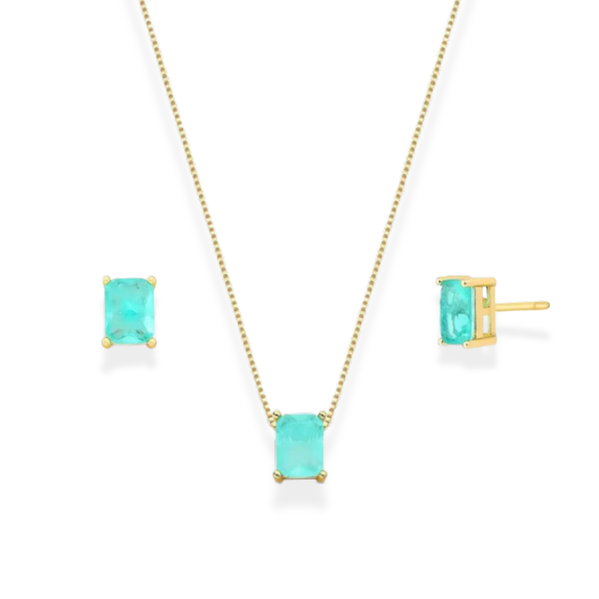 Conjunto Focus retângulo esmeralda colombiana fusion ouro