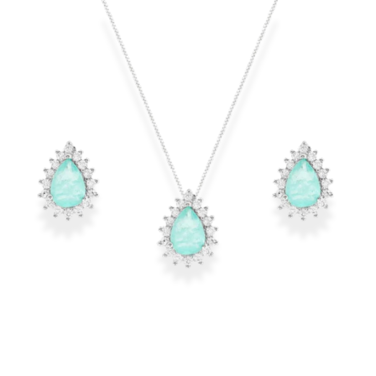 Conjunto Fran gota esmeralda colombiana fusion ródio branco