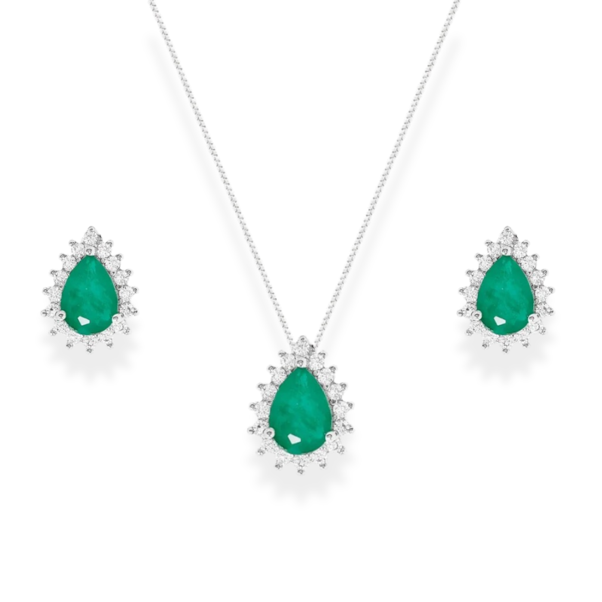 Conjunto Fran gota esmeralda fusion ródio branco