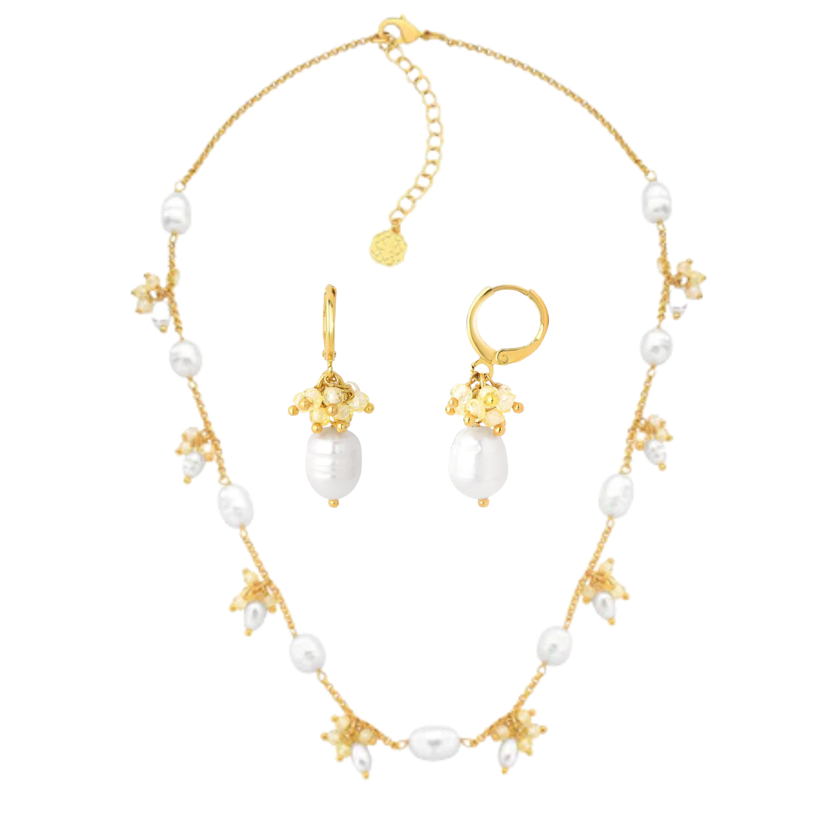 Conjunto Grace pérolas e cristais ouro