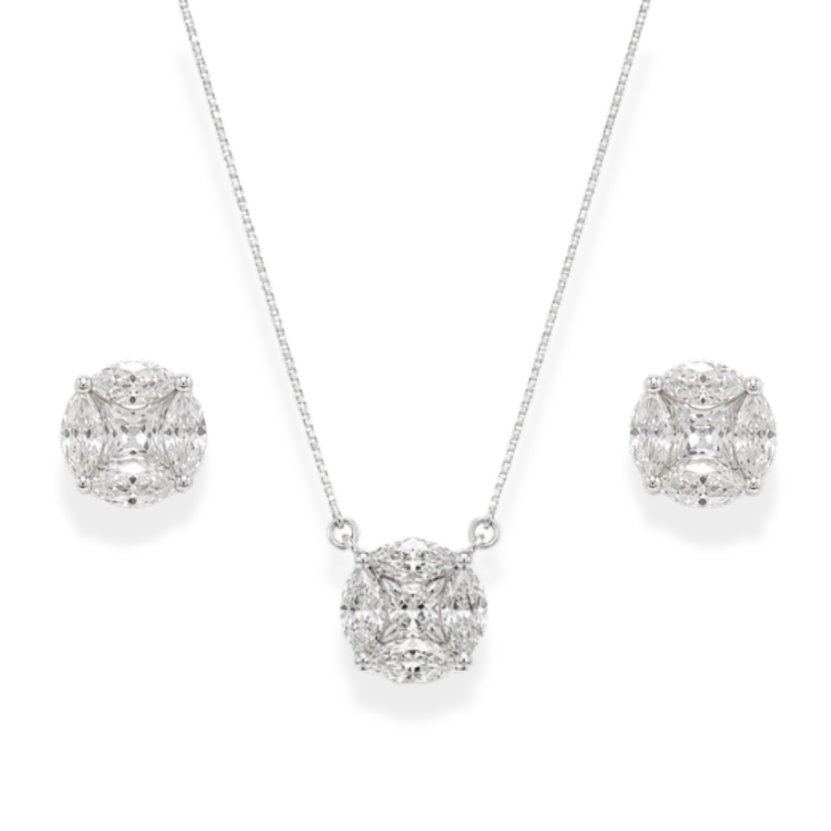 Conjunto Illusion zircônias brancas ródio branco
