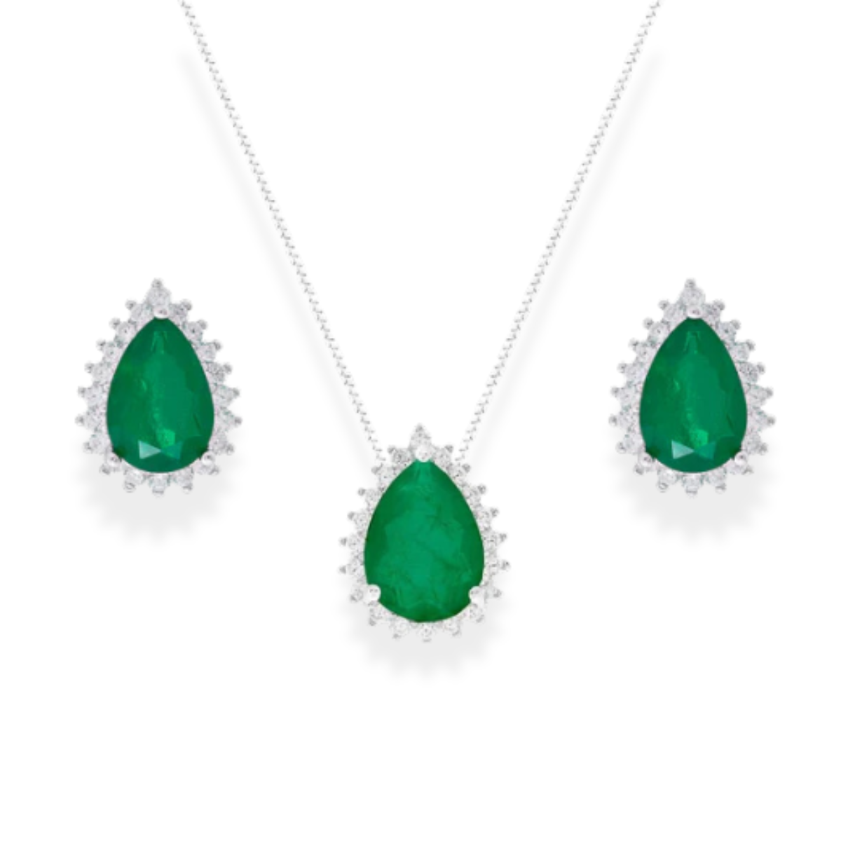 Conjunto Lola gota esmeralda fusion prata 925