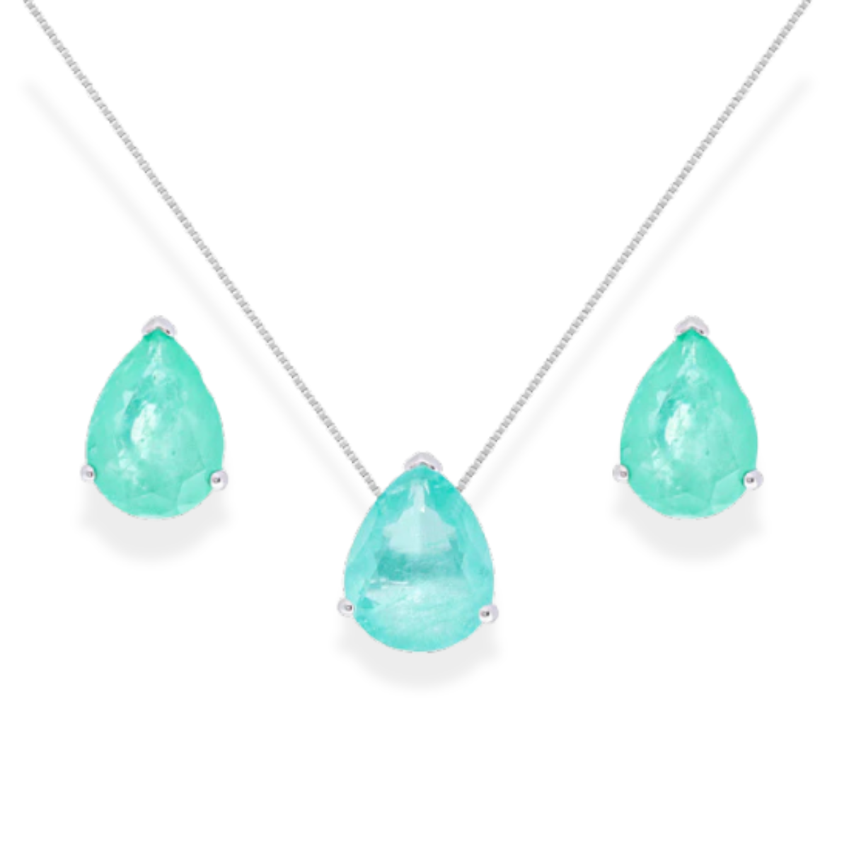 Conjunto Luma gota esmeralda colombiana fusion prata 925
