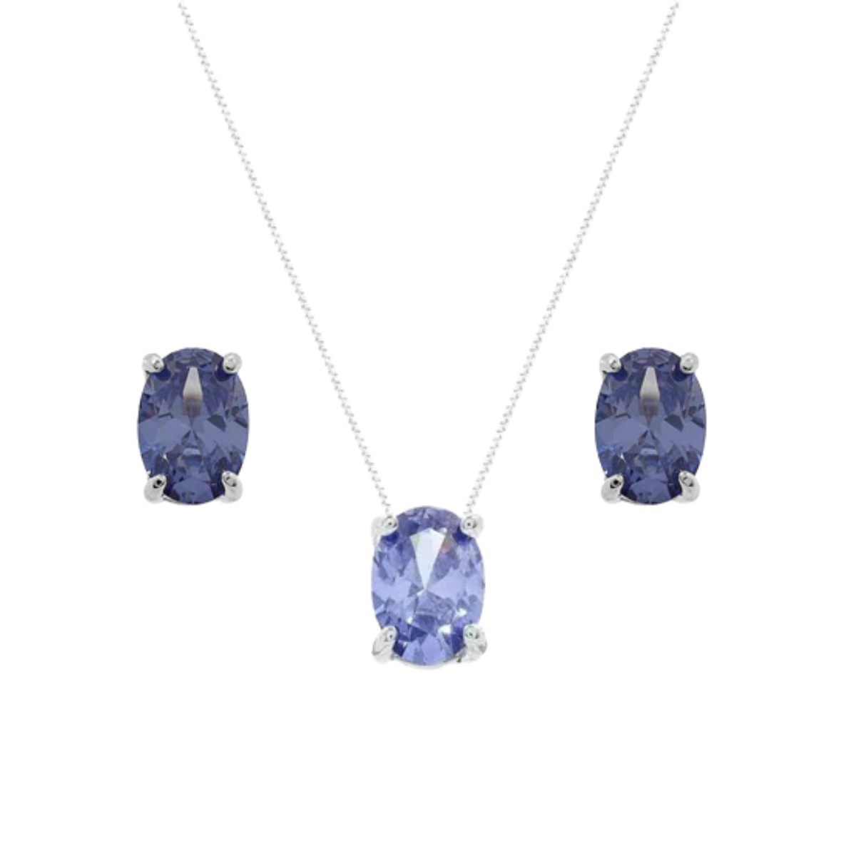 Conjunto Margot oval zircônia tanzanita prata 925