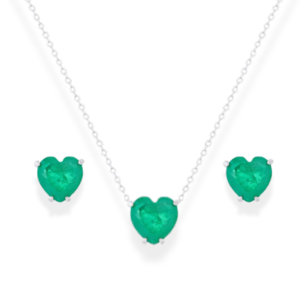 Conjunto Nice coração esmeralda fusion prata 925
