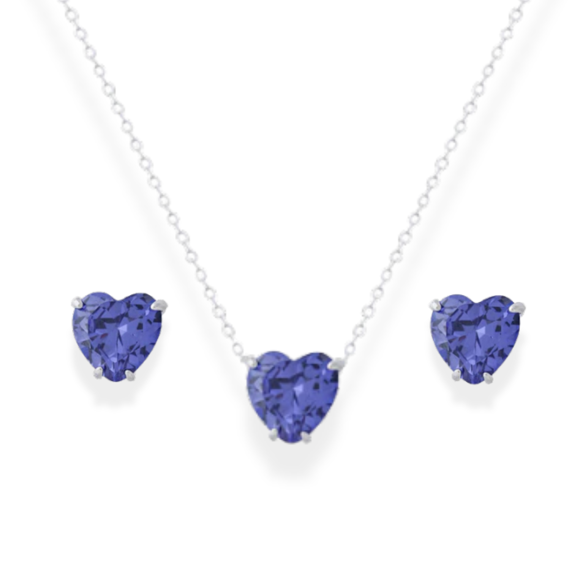 Conjunto Nice coração zircônia tanzanita prata 925