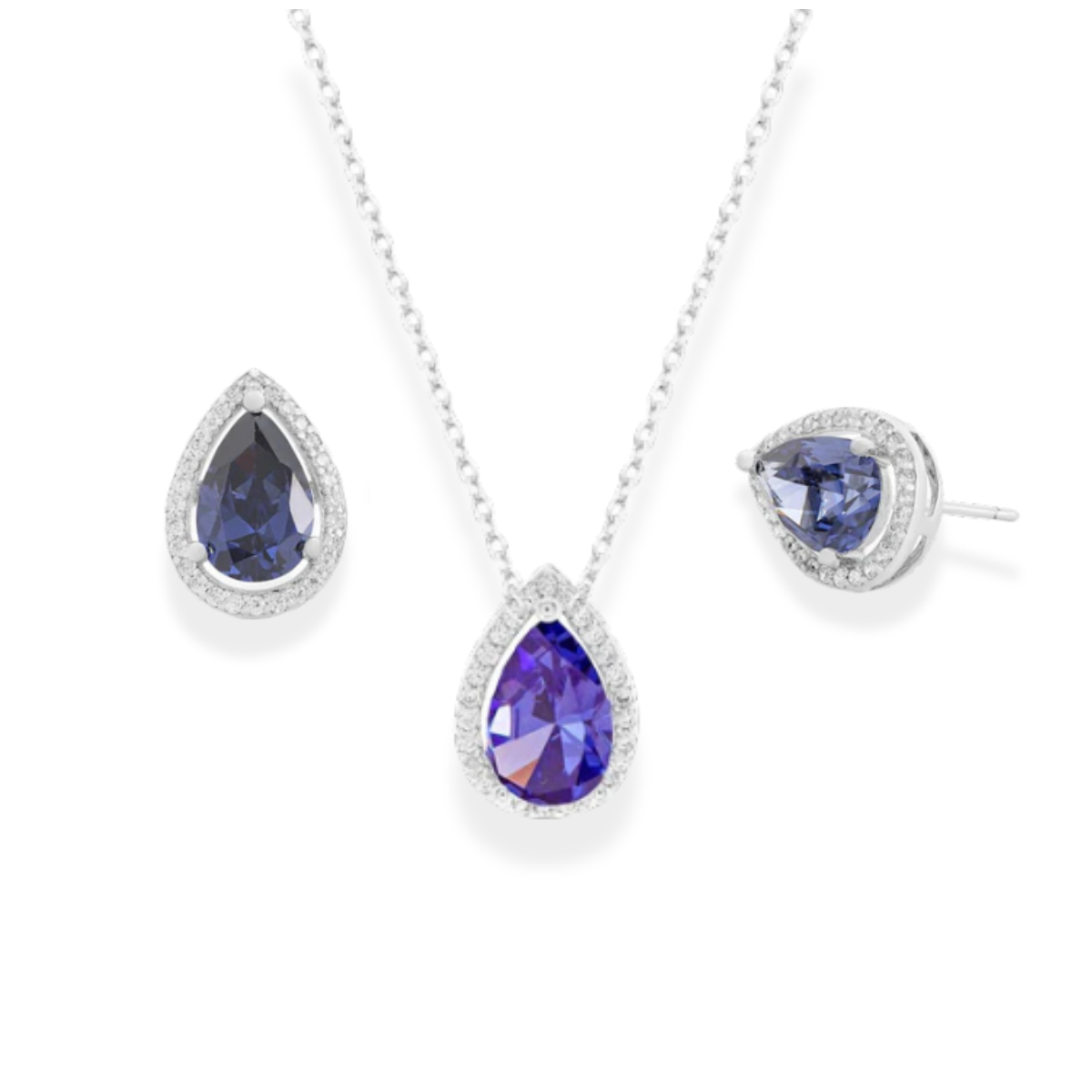 Conjunto Paty gota zircônia tanzanita ródio branco