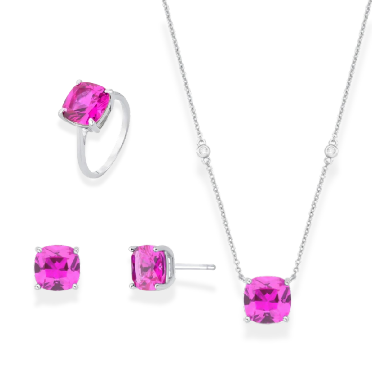 Conjunto Tess zircônia turmalina pink prata 925