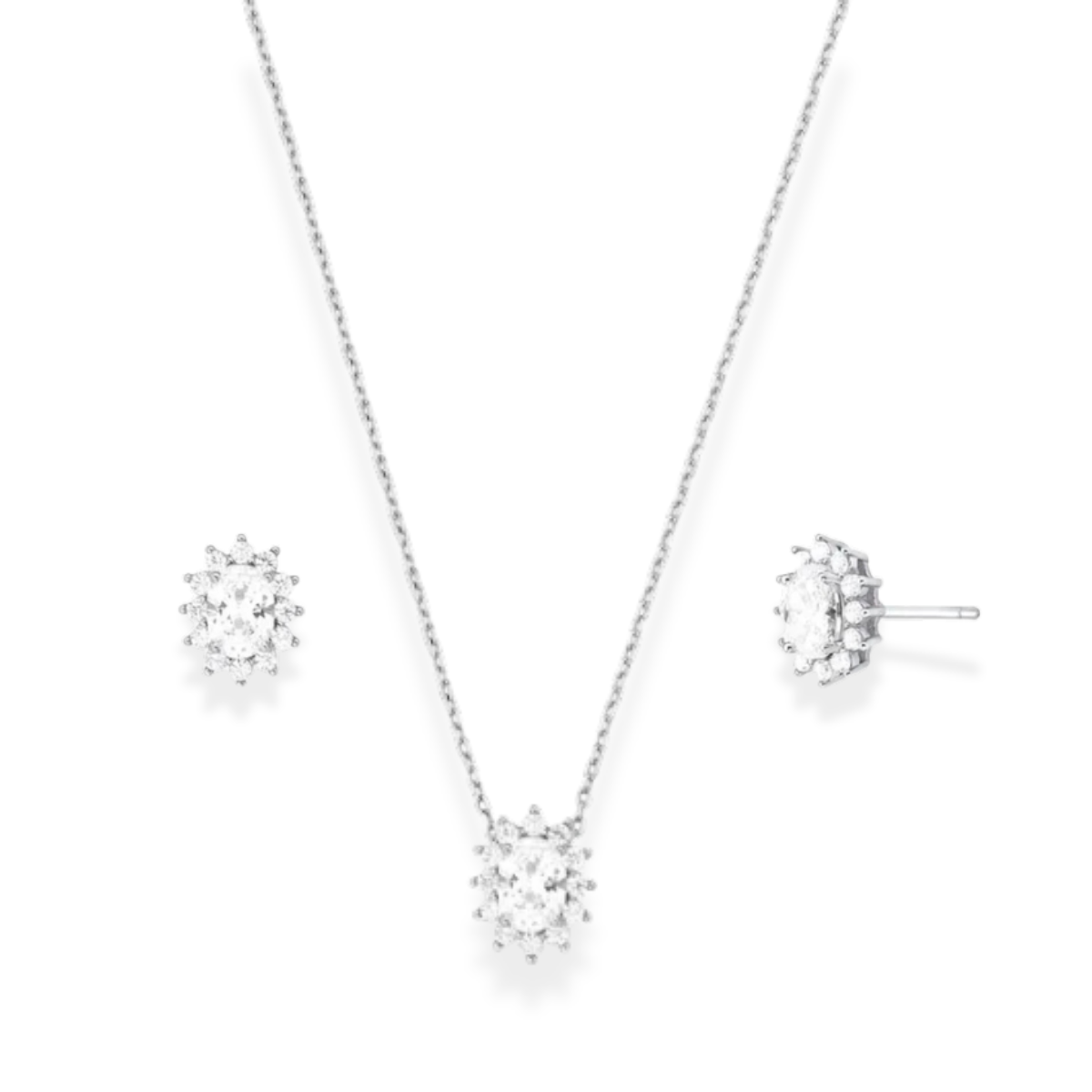 Conjunto Winnie oval zircônia branca ródio branco