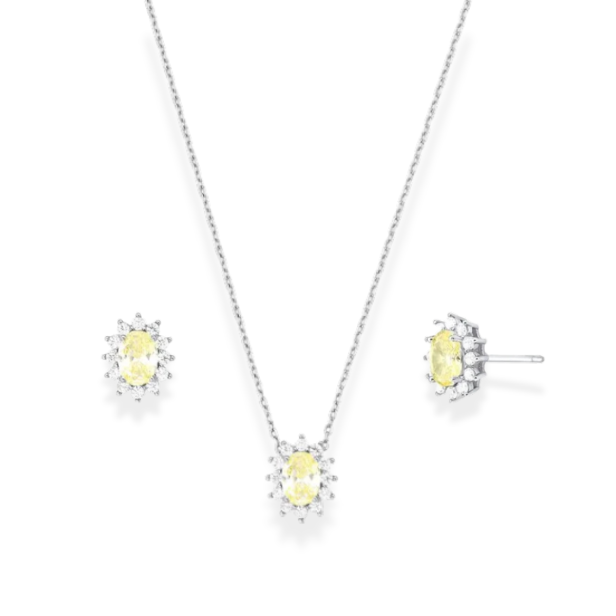 Conjunto Winnie oval zircônia fancy yellow ródio branco