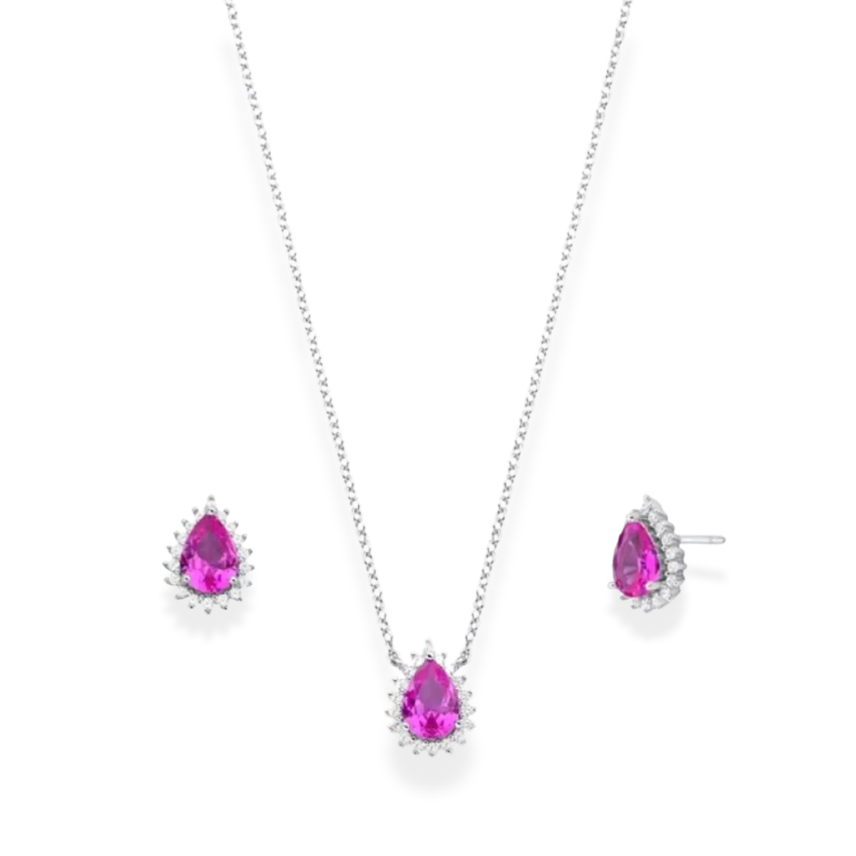 Conjunto Zoey gota zircônia turmalina pink prata 925