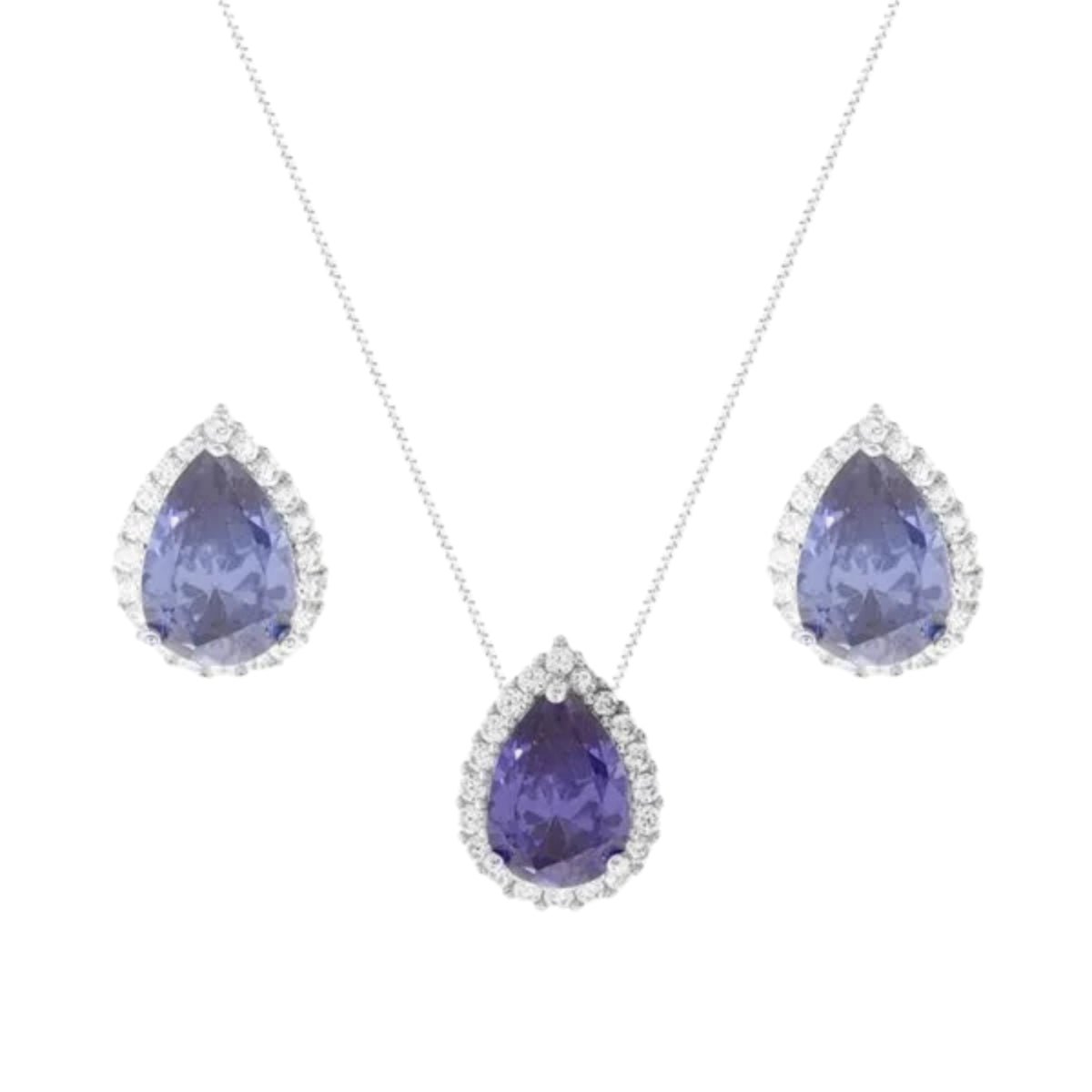 Conjunto gota Betina zircônias tanzanita prata 925