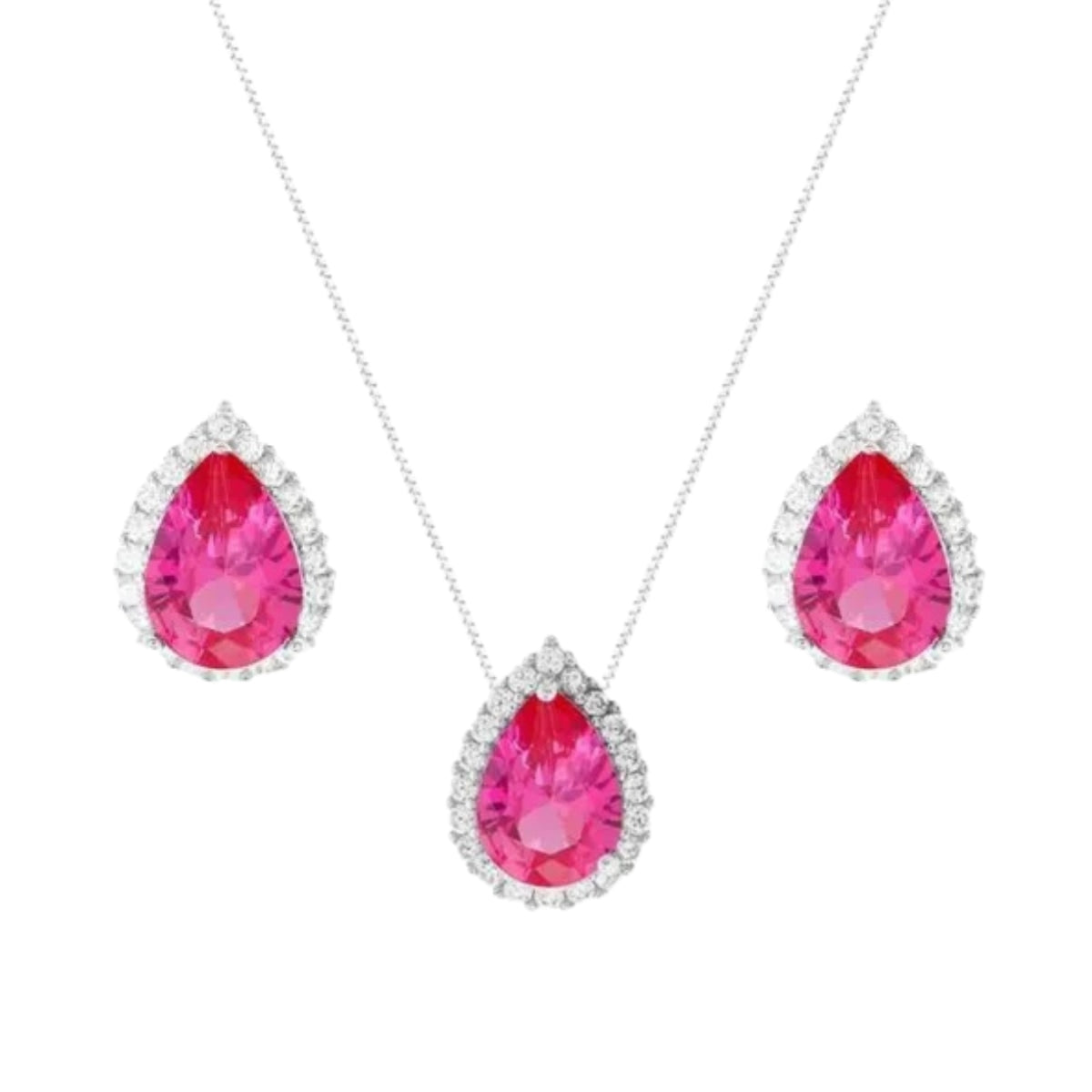 Conjunto gota Betina zircônias turmalina pink prata 925