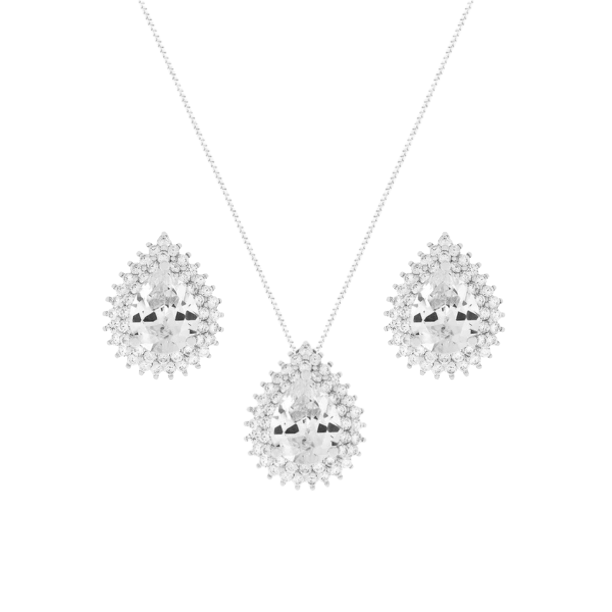 Conjunto gota Lauren zircônia branca ródio branco