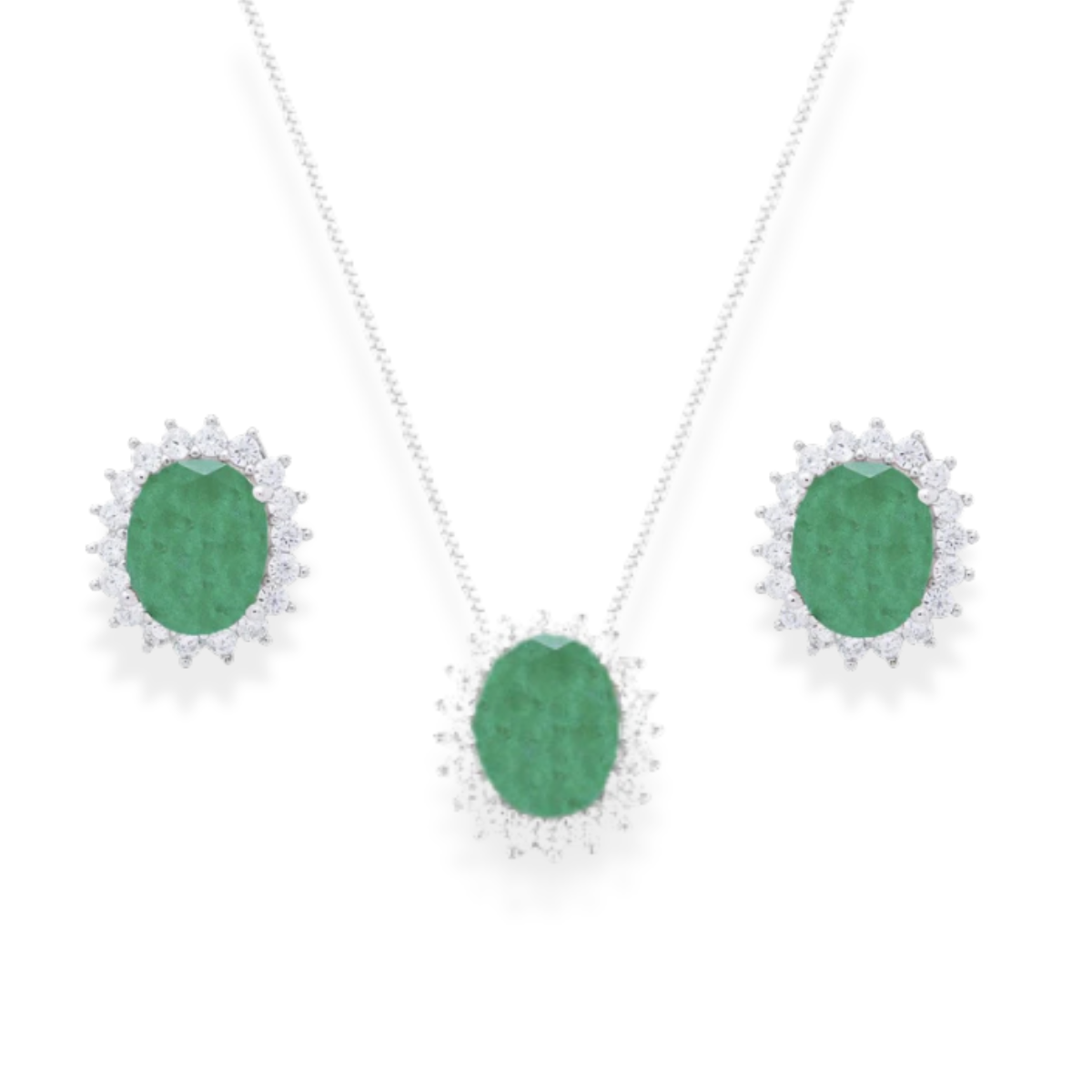 Conjunto Intense oval esmeralda fusion prata 925