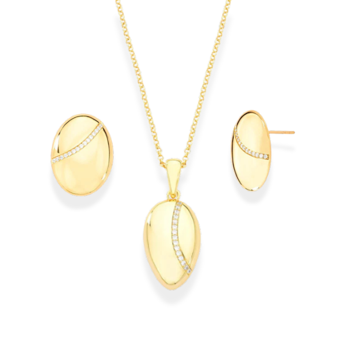 Conjunto oval Meg cravejado zircônias ouro