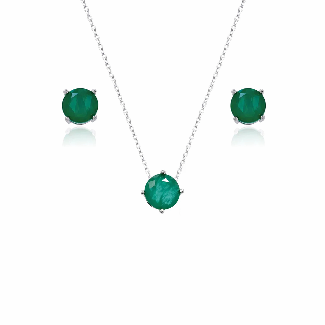 Conjunto ponto de luz esmeralda fusion ródio branco (8mm)