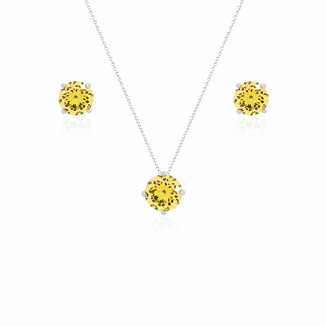Conjunto ponto de luz zircônia fancy yellow ródio branco (6mm)
