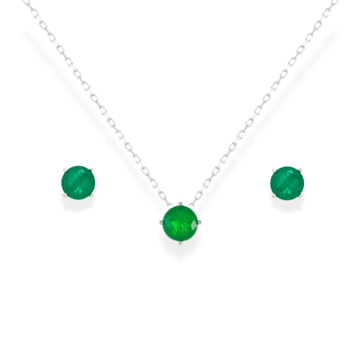 Conjunto redondo esmeralda fusion prata 925 (6mm)
