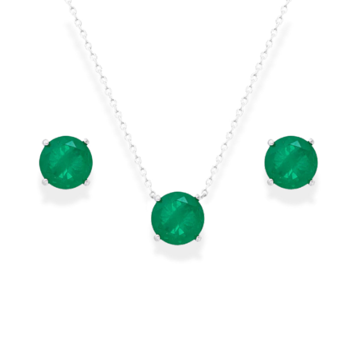 Conjunto redondo esmeralda fusion prata 925 (8mm)