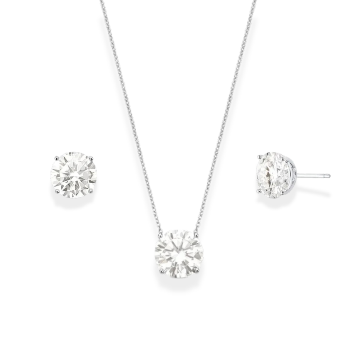 Conjunto redondo ponto luz Moissanite 12mm prata 925