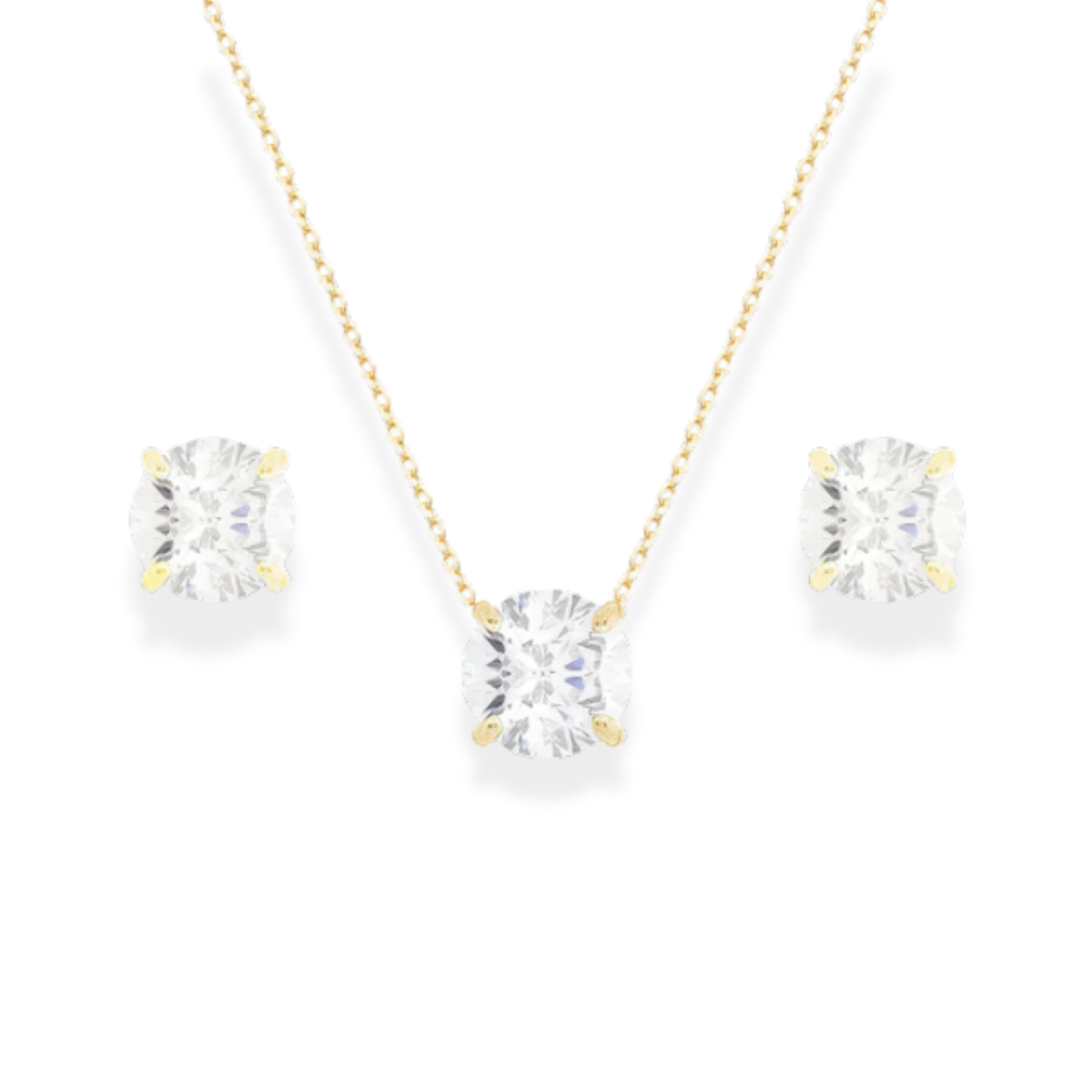 Conjunto redondo zircônia branca prata 925 banho ouro (8mm)