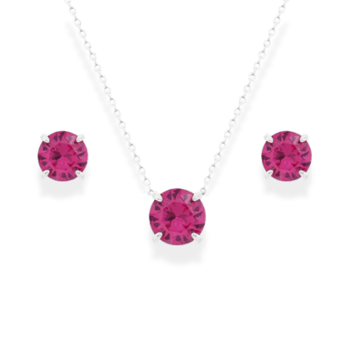 Conjunto redondo zircônia turmalina pink prata 925 (8mm)