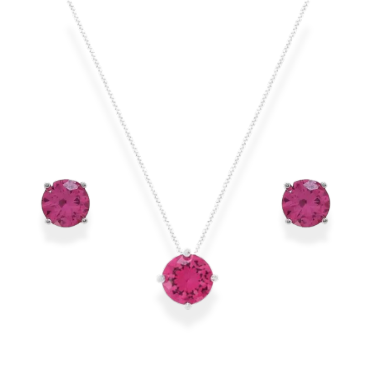 Conjunto redondo zircônia turmalina pink ródio branco (6mm)