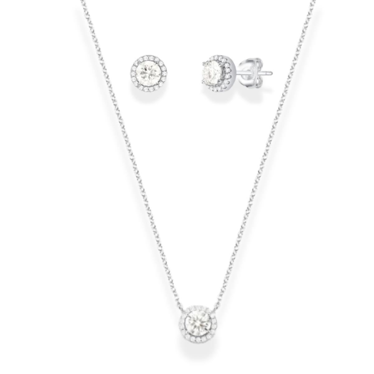 Conjunto solitário cravejado ponto de luz Moissanite 0.5ct prata 925 (5mm)