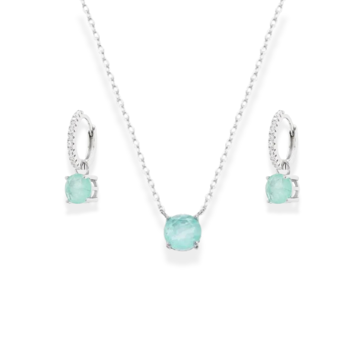 Conjunto argola Lanis + ponto de luz 6mm esmeralda colombiana fusion prata 925