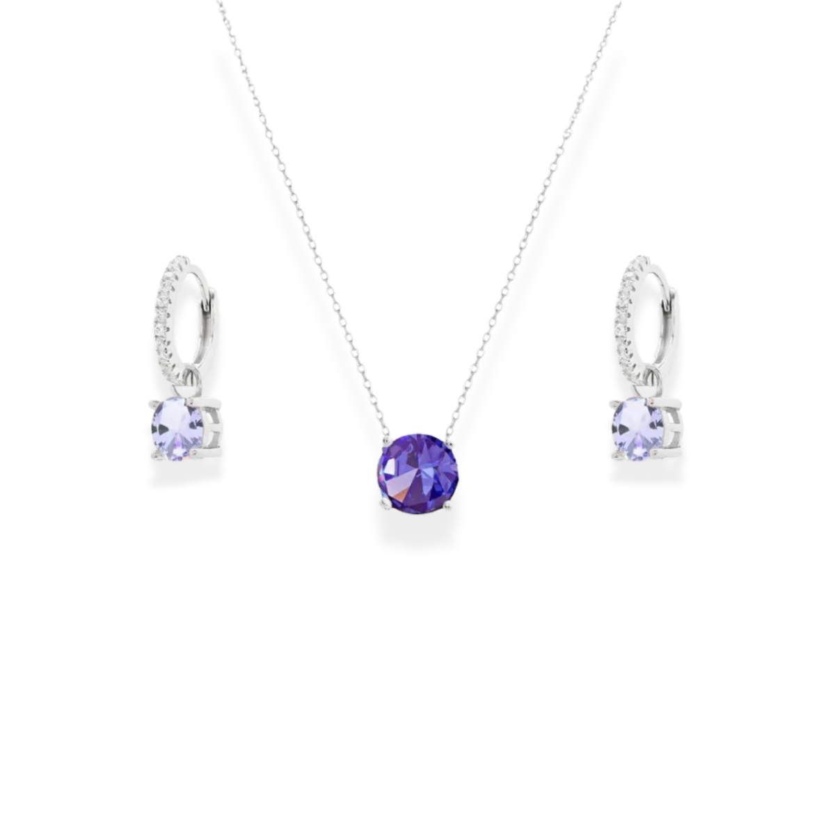 Conjunto argola Lanis + ponto de luz 6mm zircônia tanzanita prata 925