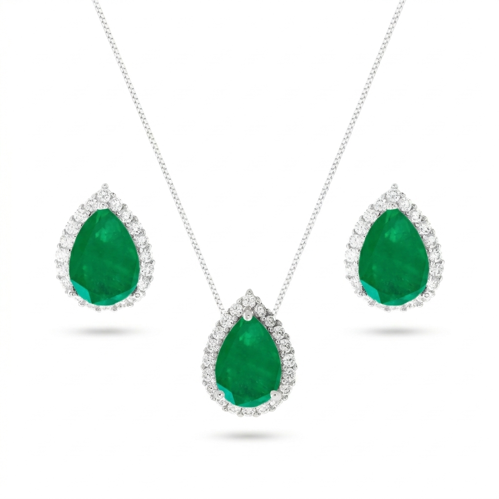 Conjunto gota Betina esmeralda fusion prata 925